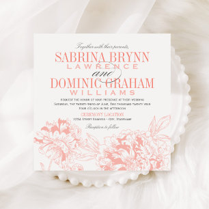 Invitation Mariage Corail Pivoine et Gris