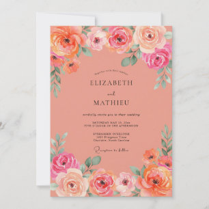 Invitation Mariage Corail Rose Pivoine