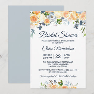 Invitation Mariage Coral Peach Navy Fleurs Aquarelle Shower