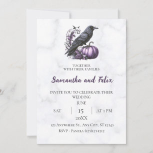 Invitation Mariage Corbeau sur Citrouille Violette Marbre