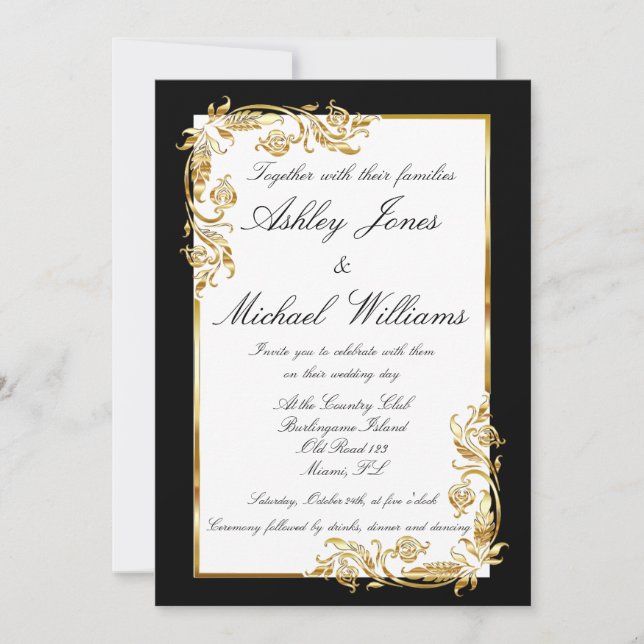 Invitation Mariage cordial d'Élégance dorée et blanche (Devant)