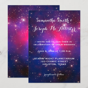 Invitation Mariage cosmique de la grappe en galaxie rose bleu