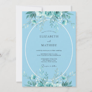 Invitation Mariage Côte d'Azur Aquarelle Bleu Clair