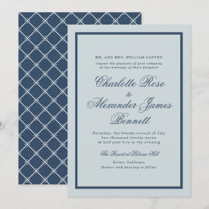 Invitation Mariage Côteux Bleu Poussiéreux Écriture Classique