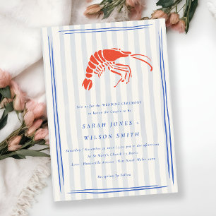 Invitation Mariage côtier au crabe rayé rouge et bleu rétro