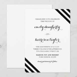 Invitation Mariage côtier Bandes marines Noir et Blanc