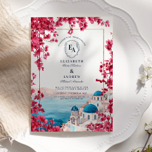 Invitation Mariage côtier de fleurs roses méditerranéennes