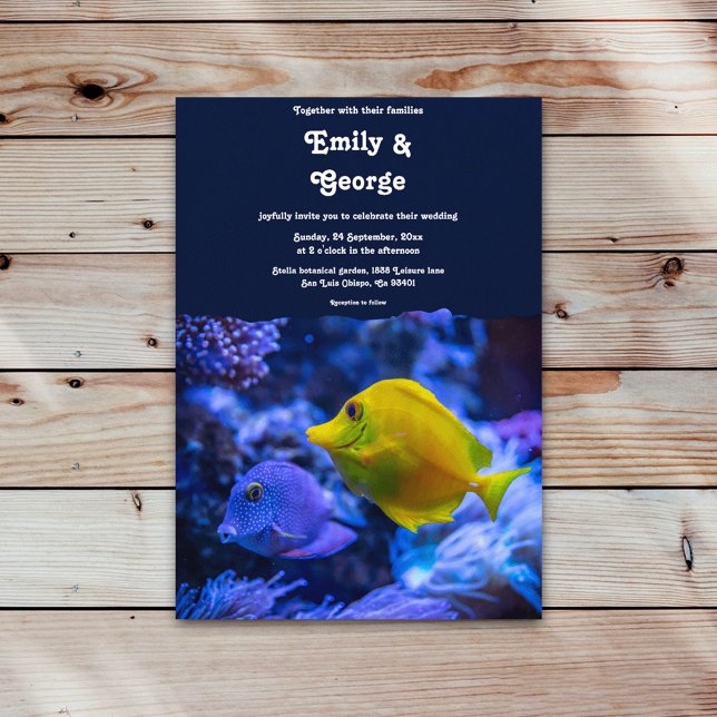 Invitation Mariage côtier de poissons sous-marins bleu marine (Créateur téléchargé)