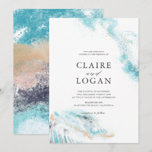 Invitation Mariage côtier des vagues bleues