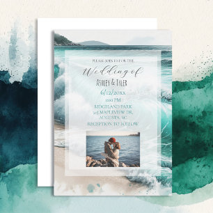 Invitation Mariage côtier des vagues océaniques Turquoise
