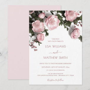 Invitation Mariage Cottagecore Roses 3D Rose Pâle