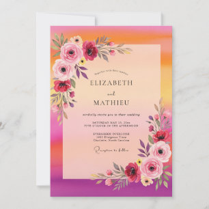 Invitation Mariage Coucher de Soleil Lumineux Rose