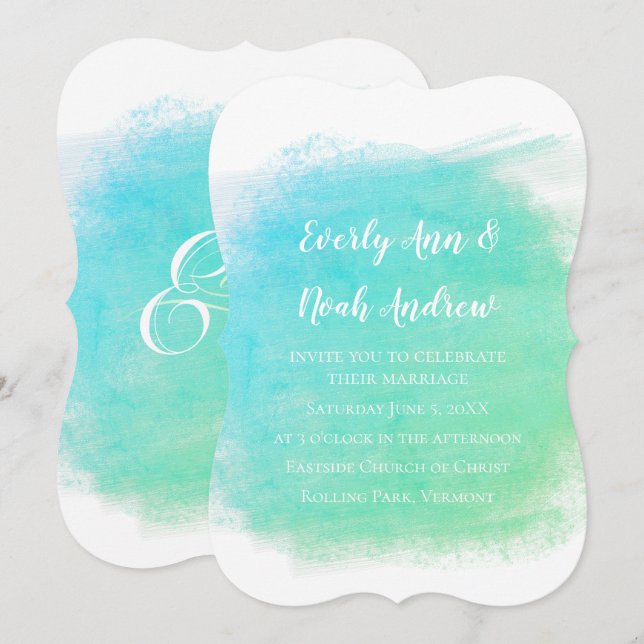 Invitation Mariage couleur bleu et vert Sérénité (Devant / Derrière)