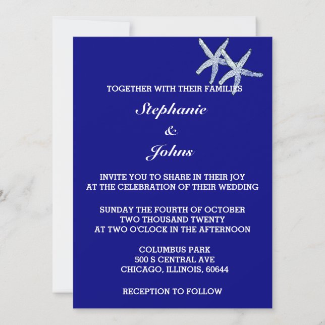 Invitation Mariage Couleur personnalisée Cute bleue de la mar (Devant)