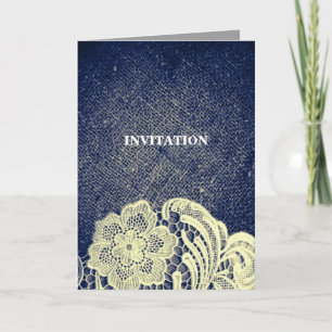 Invitation mariage country chic bleu marine toile de jute den