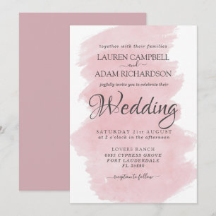 Invitation Mariage Coup de Pinceau Aquarelle Rose Moderne 
