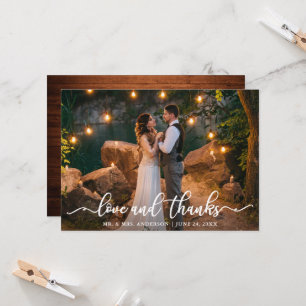 Invitation Mariage Couple Photo Love and Merci Card Wood