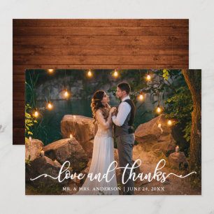 Invitation Mariage Couple Photo Love and Merci Card Wood