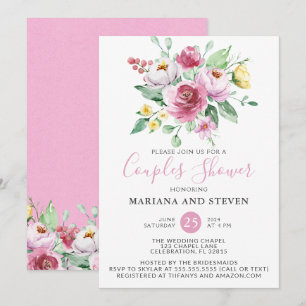 Invitation Mariage Couple Pink Yellow Floral Shower