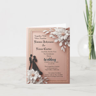 Invitation Mariage Couple Silhouette Or Rose Doré