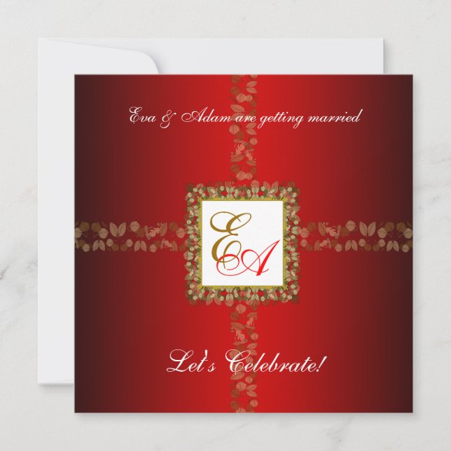Invitation Mariage Couples Douche Feuille d'or rou (Devant)