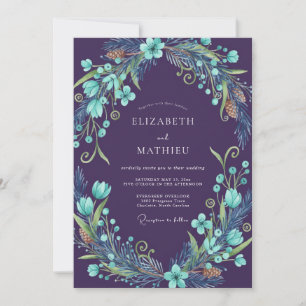 Invitation Mariage Couronne Aqua Prune