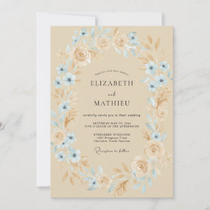 Invitation Mariage Couronne Azur Champagne Rose