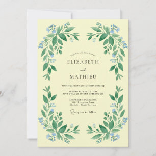Invitation Mariage Couronne Botanique Jaune Pâle