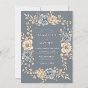 Invitation Mariage Couronne de Champagne Ardoise Antique