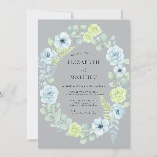 Invitation Mariage Couronne de Citron sur Fond Ardoise (Devant)