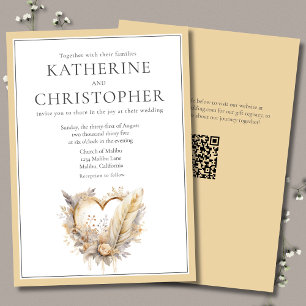 Invitation Mariage Couronne de Coeur Fleurs Plumes Bohème Neu