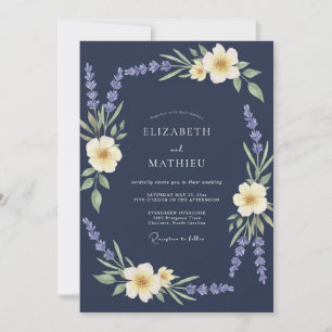 Invitation Mariage Couronne de Lilas Navy