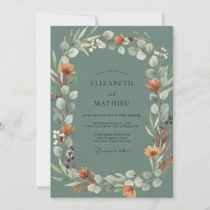Invitation Mariage Couronne de Pêches Fardées Ardoise