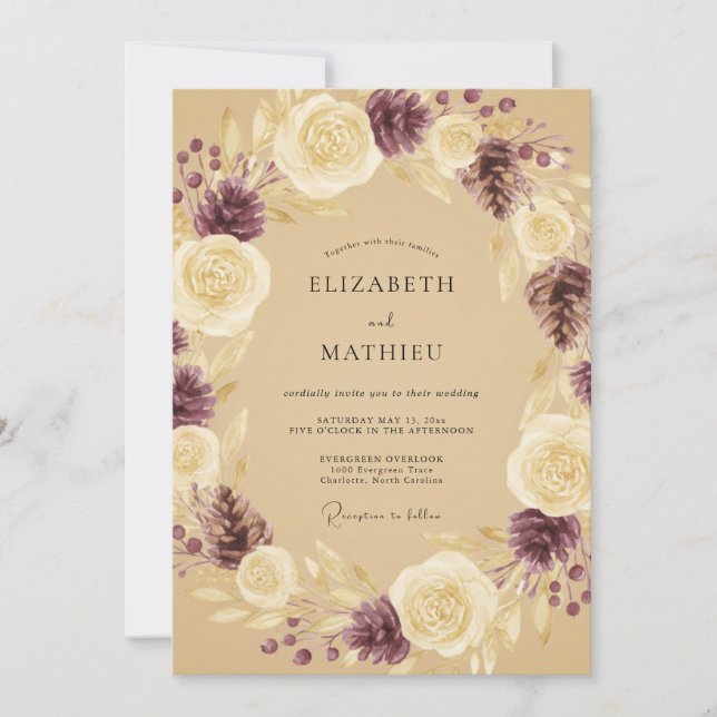 Invitation Mariage Couronne de Prune Champagne (Devant)