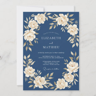 Invitation Mariage Couronne Fleurie Crème de la Marine