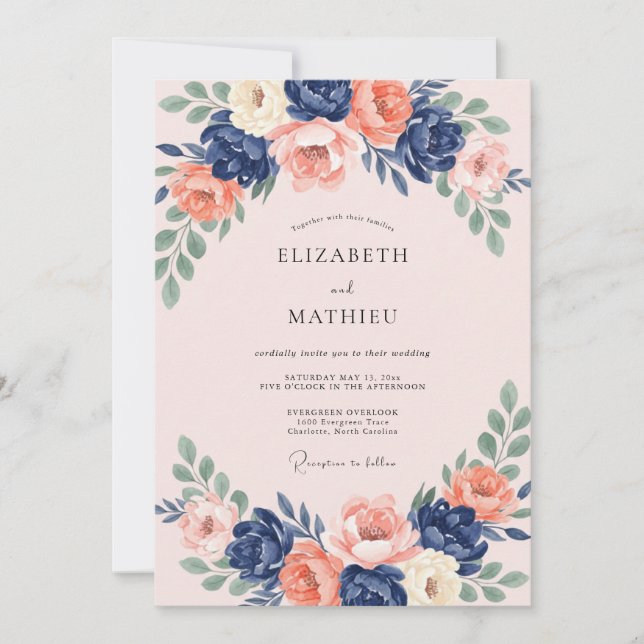 Invitation Mariage Couronne Indigo Rosé (Devant)