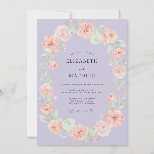 Invitation Mariage Couronne Mauve Pêche (Devant)