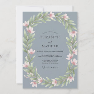 Invitation Mariage Couronne Rose Pétales d'Acier