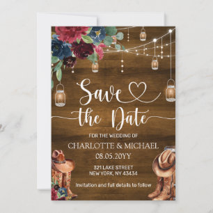 Invitation Mariage Cowboy Western Rustique Enregistrer la Dat