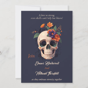 Invitation Mariage crâne floral gothique élégant 3D