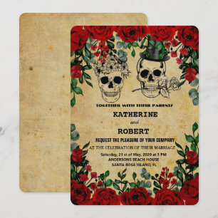 Invitation Mariage crâne Halloween sucre gothique Floral Invi