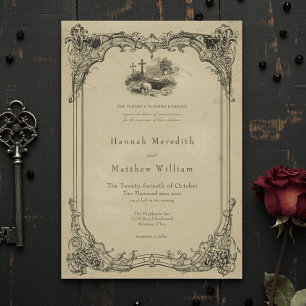 Invitation Mariage crâne noir toile gothique vintage