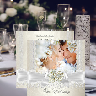Invitation Mariage Crème Blanche Perle Dentelle Damassé Diama
