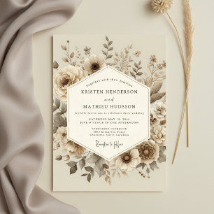 Invitation Mariage Crème Botanique en Forêt