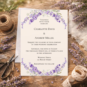 Invitation Mariage crème champagne fleurs de lavande