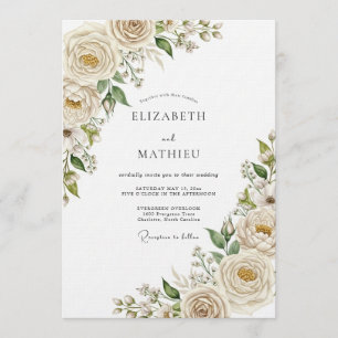 Invitation Mariage Crème Éthérée Fleurie