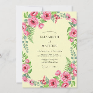 Invitation Mariage Crème Fuchsia Pivoine