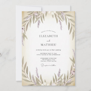 Invitation Mariage Crème Olive Lilas Feuille