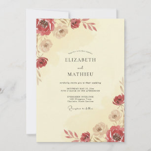 Invitation Mariage Crème Terre Cuite Pivoine