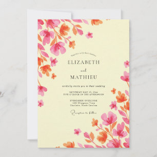 Invitation Mariage Crème Vigne Magenta